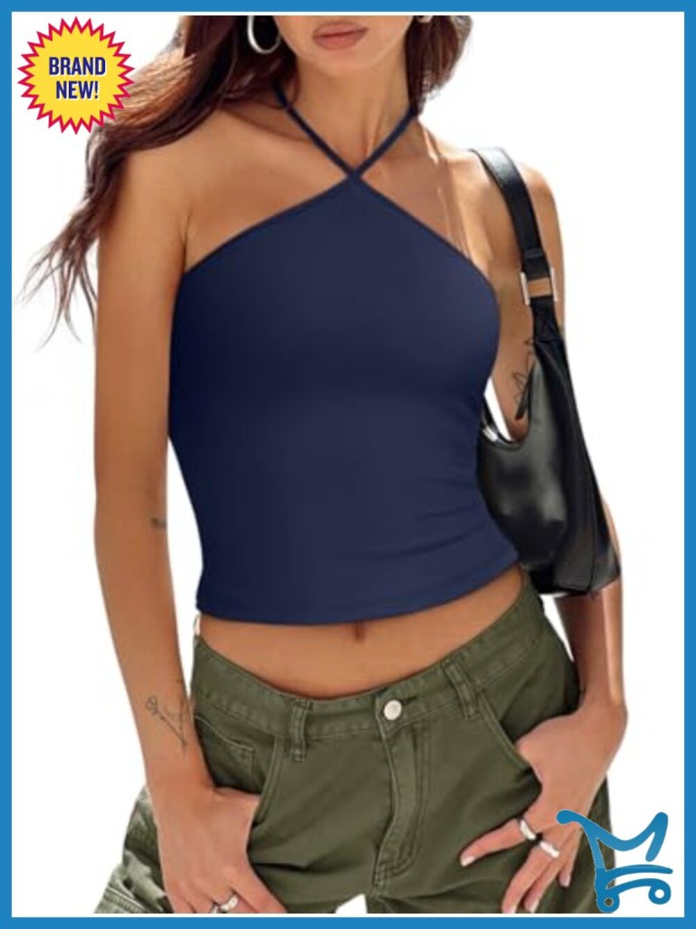Criss Cross Halter Tank Top Backless Double Lined Crop Top